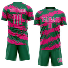 Load image into Gallery viewer, Custom Kelly Green Hot Pink-White Splash Sublimation Soccer Uniform Jersey