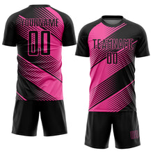 Load image into Gallery viewer, Custom Black Pink Line Sublimation Soccer Uniform Jersey