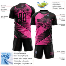 Load image into Gallery viewer, Custom Black Pink Line Sublimation Soccer Uniform Jersey