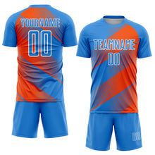Load image into Gallery viewer, Custom Powder Blue Orange-White Line Sublimation Soccer Uniform Jersey