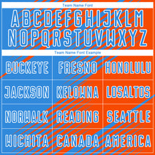 Load image into Gallery viewer, Custom Powder Blue Orange-White Line Sublimation Soccer Uniform Jersey