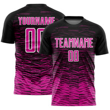 Load image into Gallery viewer, Custom Black Deep Pink-White Line Sublimation Soccer Uniform Jersey