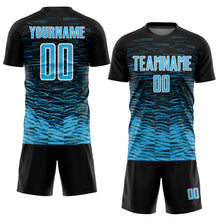 Load image into Gallery viewer, Custom Black Sky Blue-White Line Sublimation Soccer Uniform Jersey