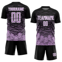 Load image into Gallery viewer, Custom Black Light Purple-White Line Sublimation Soccer Uniform Jersey