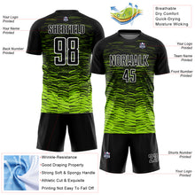 Load image into Gallery viewer, Custom Black Neon Green-White Line Sublimation Soccer Uniform Jersey