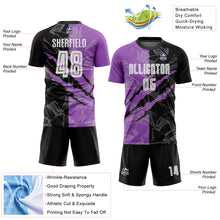 Load image into Gallery viewer, Custom Graffiti Pattern Black-Medium Purple Scratch Sublimation Soccer Uniform Jersey