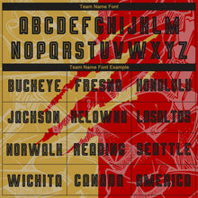 Load image into Gallery viewer, Custom Graffiti Pattern Black Red-Old Gold Scratch Sublimation Soccer Uniform Jersey