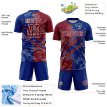 Load image into Gallery viewer, Custom Graffiti Pattern Crimson-Royal Scratch Sublimation Soccer Uniform Jersey
