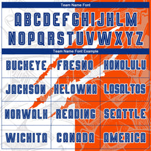 Load image into Gallery viewer, Custom Graffiti Pattern Royal-Orange Scratch Sublimation Soccer Uniform Jersey