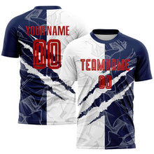 Load image into Gallery viewer, Custom Graffiti Pattern Red-Navy Scratch Sublimation Soccer Uniform Jersey