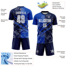 Load image into Gallery viewer, Custom Graffiti Pattern Thunder Blue-Navy Scratch Sublimation Soccer Uniform Jersey