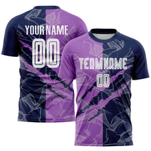 Load image into Gallery viewer, Custom Graffiti Pattern Medium Purple-Navy Scratch Sublimation Soccer Uniform Jersey