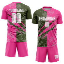 Load image into Gallery viewer, Custom Graffiti Pattern Olive-Pink Scratch Sublimation Soccer Uniform Jersey