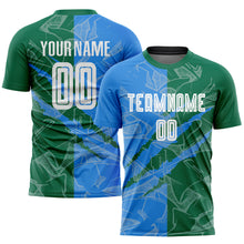 Load image into Gallery viewer, Custom Graffiti Pattern Powder Blue-Kelly Green Scratch Sublimation Soccer Uniform Jersey