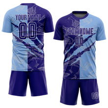 Load image into Gallery viewer, Custom Graffiti Pattern Dark Purple-Light Blue Scratch Sublimation Soccer Uniform Jersey