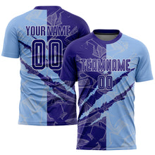 Load image into Gallery viewer, Custom Graffiti Pattern Dark Purple-Light Blue Scratch Sublimation Soccer Uniform Jersey