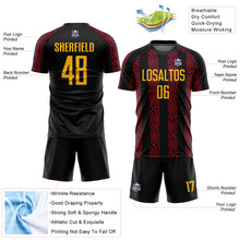 Load image into Gallery viewer, Custom Black Gold-Red Abstract Shape Sublimation Soccer Uniform Jersey