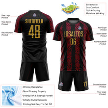 Load image into Gallery viewer, Custom Black Old Gold-Red Abstract Shape Sublimation Soccer Uniform Jersey