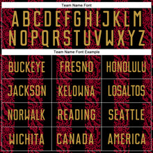 Load image into Gallery viewer, Custom Black Old Gold-Red Abstract Shape Sublimation Soccer Uniform Jersey