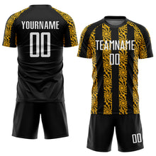Load image into Gallery viewer, Custom Black White-Gold Abstract Shape Sublimation Soccer Uniform Jersey