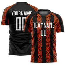 Load image into Gallery viewer, Custom Black White-Orange Abstract Shape Sublimation Soccer Uniform Jersey