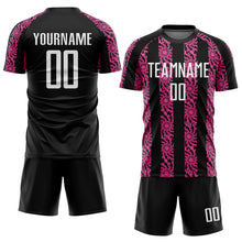 Load image into Gallery viewer, Custom Black White-Pink Abstract Shape Sublimation Soccer Uniform Jersey