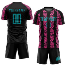 Load image into Gallery viewer, Custom Black Teal-Pink Abstract Shape Sublimation Soccer Uniform Jersey