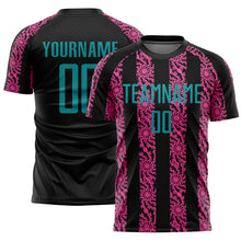 Load image into Gallery viewer, Custom Black Teal-Pink Abstract Shape Sublimation Soccer Uniform Jersey
