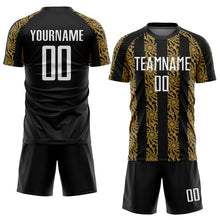 Load image into Gallery viewer, Custom Black White-Old Gold Abstract Shape Sublimation Soccer Uniform Jersey