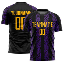 Load image into Gallery viewer, Custom Black Gold-Purple Abstract Shape Sublimation Soccer Uniform Jersey