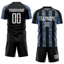 Load image into Gallery viewer, Custom Black White-Light Blue Abstract Shape Sublimation Soccer Uniform Jersey