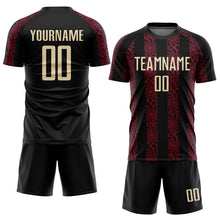 Load image into Gallery viewer, Custom Black Cream-Crimson Abstract Shape Sublimation Soccer Uniform Jersey