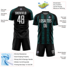 Load image into Gallery viewer, Custom Black White-Teal Abstract Shape Sublimation Soccer Uniform Jersey