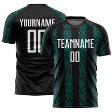 Load image into Gallery viewer, Custom Black White-Teal Abstract Shape Sublimation Soccer Uniform Jersey