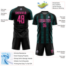 Load image into Gallery viewer, Custom Black Pink-Teal Abstract Shape Sublimation Soccer Uniform Jersey