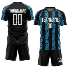 Load image into Gallery viewer, Custom Black White-Sky Blue Abstract Shape Sublimation Soccer Uniform Jersey