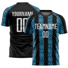 Load image into Gallery viewer, Custom Black White-Sky Blue Abstract Shape Sublimation Soccer Uniform Jersey