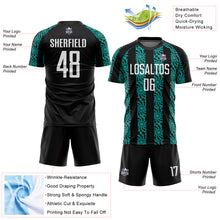Load image into Gallery viewer, Custom Black White-Aqua Abstract Shape Sublimation Soccer Uniform Jersey