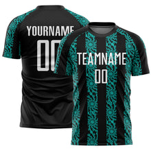 Load image into Gallery viewer, Custom Black White-Aqua Abstract Shape Sublimation Soccer Uniform Jersey
