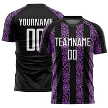 Load image into Gallery viewer, Custom Black White-Medium Purple Abstract Shape Sublimation Soccer Uniform Jersey