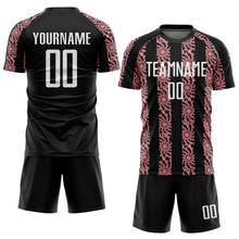 Load image into Gallery viewer, Custom Black White-Medium Pink Abstract Shape Sublimation Soccer Uniform Jersey