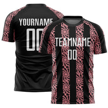 Load image into Gallery viewer, Custom Black White-Medium Pink Abstract Shape Sublimation Soccer Uniform Jersey