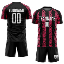 Load image into Gallery viewer, Custom Black White-Neon Pink Abstract Shape Sublimation Soccer Uniform Jersey
