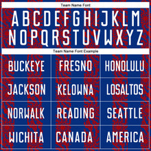 Load image into Gallery viewer, Custom Royal White-Red Abstract Shape Sublimation Soccer Uniform Jersey