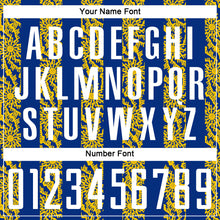 Load image into Gallery viewer, Custom Royal White-Yellow Abstract Shape Sublimation Soccer Uniform Jersey