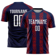 Load image into Gallery viewer, Custom Navy White-Red Abstract Shape Sublimation Soccer Uniform Jersey