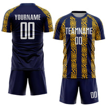 Load image into Gallery viewer, Custom Navy White-Gold Abstract Shape Sublimation Soccer Uniform Jersey