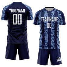 Load image into Gallery viewer, Custom Navy White-Light Blue Abstract Shape Sublimation Soccer Uniform Jersey
