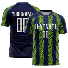 Load image into Gallery viewer, Custom Navy White-Neon Green Abstract Shape Sublimation Soccer Uniform Jersey