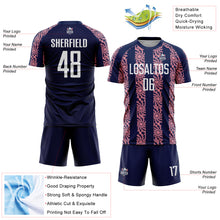Load image into Gallery viewer, Custom Navy White-Medium Pink Abstract Shape Sublimation Soccer Uniform Jersey